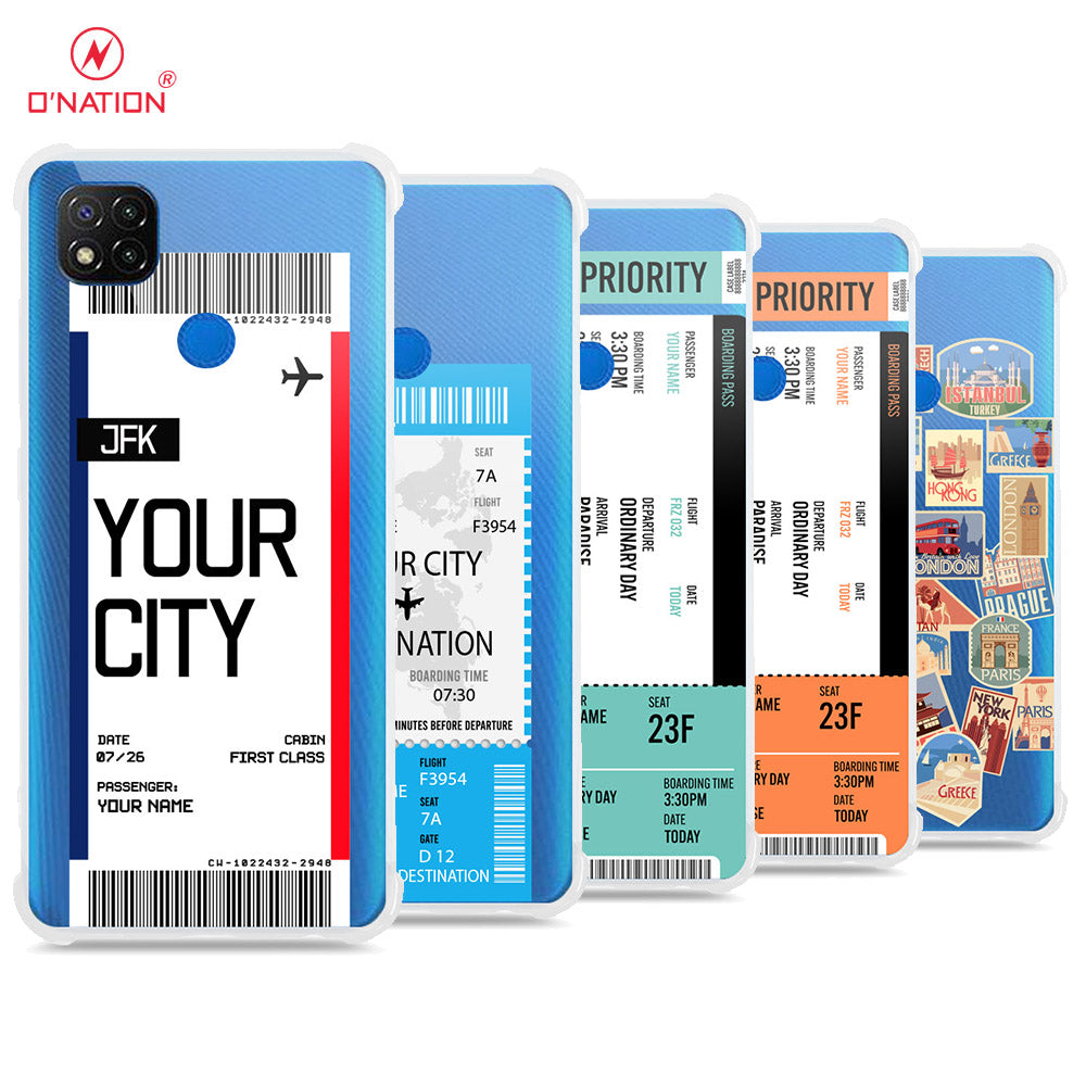 Xiaomi Redmi 9C Cover - Personalised Boarding Pass Ticket Series - 5 Designs - Clear Phone Case - Soft Silicon Borders