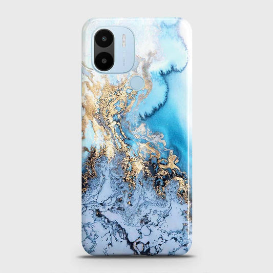 Xiaomi Poco C50 Cover - Trendy Golden & Blue Ocean Marble Printed Hard Case with Life Time Colors Guarantee