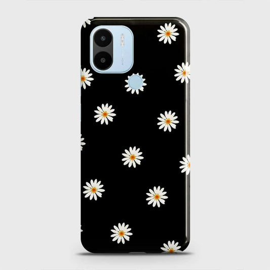 Xiaomi Redmi A1 Plus Cover - White Bloom Flowers with Black Background Printed Hard Case with Life Time Colors Guarantee
