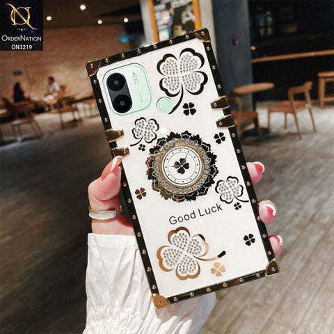 Xiaomi Redmi 10A Cover - Ash White - Square Bling Diamond Glitter Soft TPU Trunk Case with Ring Holder
