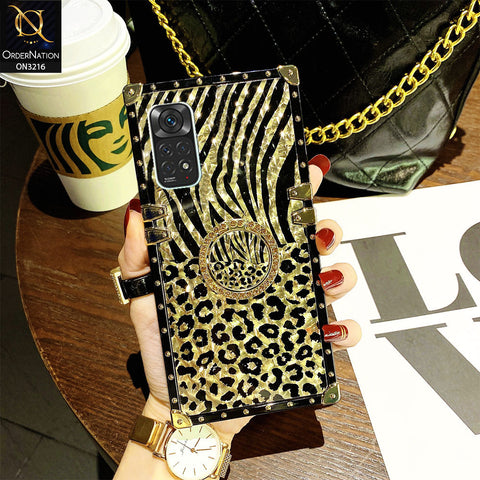 Xiaomi Redmi Note 11S Cover - Design1 - Trendy Stripes Pattern Golden Square Case With Matching Bling Ring Holder