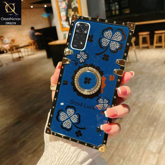 Xiaomi Redmi Note 11 Cover - Blue - Square Bling Diamond Glitter Soft TPU Trunk Case with Ring Holder