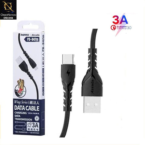 Black - 1M - Type-C - Remax PD-B47A Type-C Wing Series Fast Charging Cable