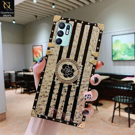 Oppo Reno 6 Cover - Design 2 - 3D illusion Gold Flowers Soft Trunk Case With Ring Holder
