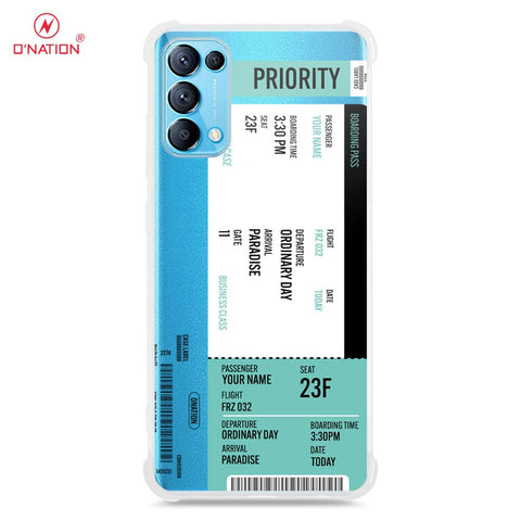 Oppo Reno 5 4G Cover - Personalised Boarding Pass Ticket Series - 5 Designs - Clear Phone Case - Soft Silicon Borders