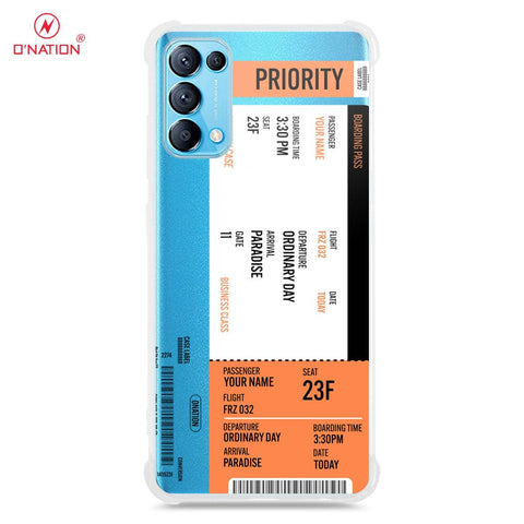 Oppo Reno 5 4G Cover - Personalised Boarding Pass Ticket Series - 5 Designs - Clear Phone Case - Soft Silicon Borders