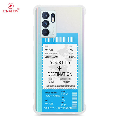 Oppo Reno 6 Cover - Personalised Boarding Pass Ticket Series - 5 Designs - Clear Phone Case - Soft Silicon Borders