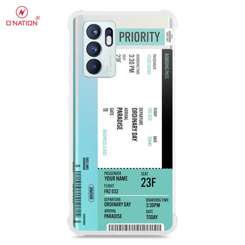 Oppo Reno 6 Cover - Personalised Boarding Pass Ticket Series - 5 Designs - Clear Phone Case - Soft Silicon Borders