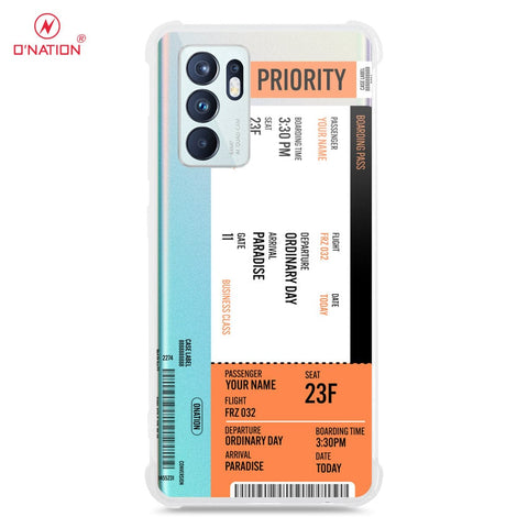 Oppo Reno 6 Cover - Personalised Boarding Pass Ticket Series - 5 Designs - Clear Phone Case - Soft Silicon Borders