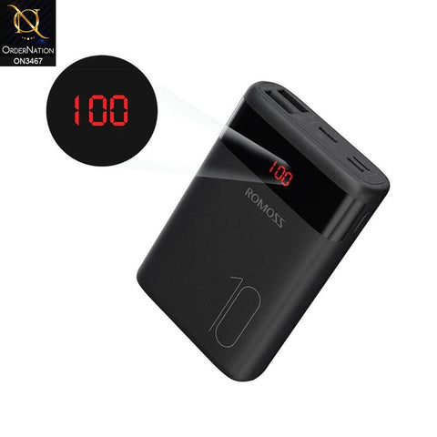 Black - ROMOSS Ares 10 Power Bank 10000mah Mini Size Charging with LCD Display