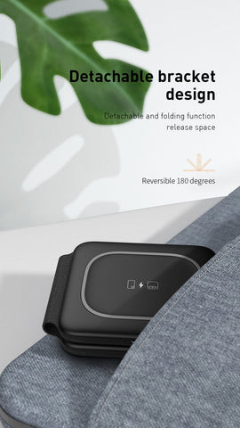 Black - Recci RCW-13 - 15W Magnetic RECCI Wireless Charger 3 in 1 Detachable Folding Function