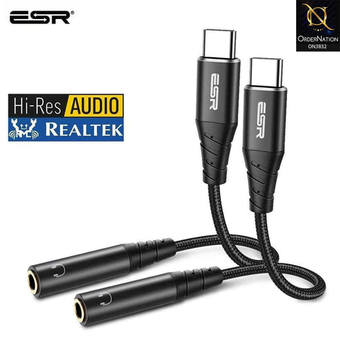 Black - ESR USB C to 3.5mm Jack AUX Headphone Adapter Audio Cable Type C Converter