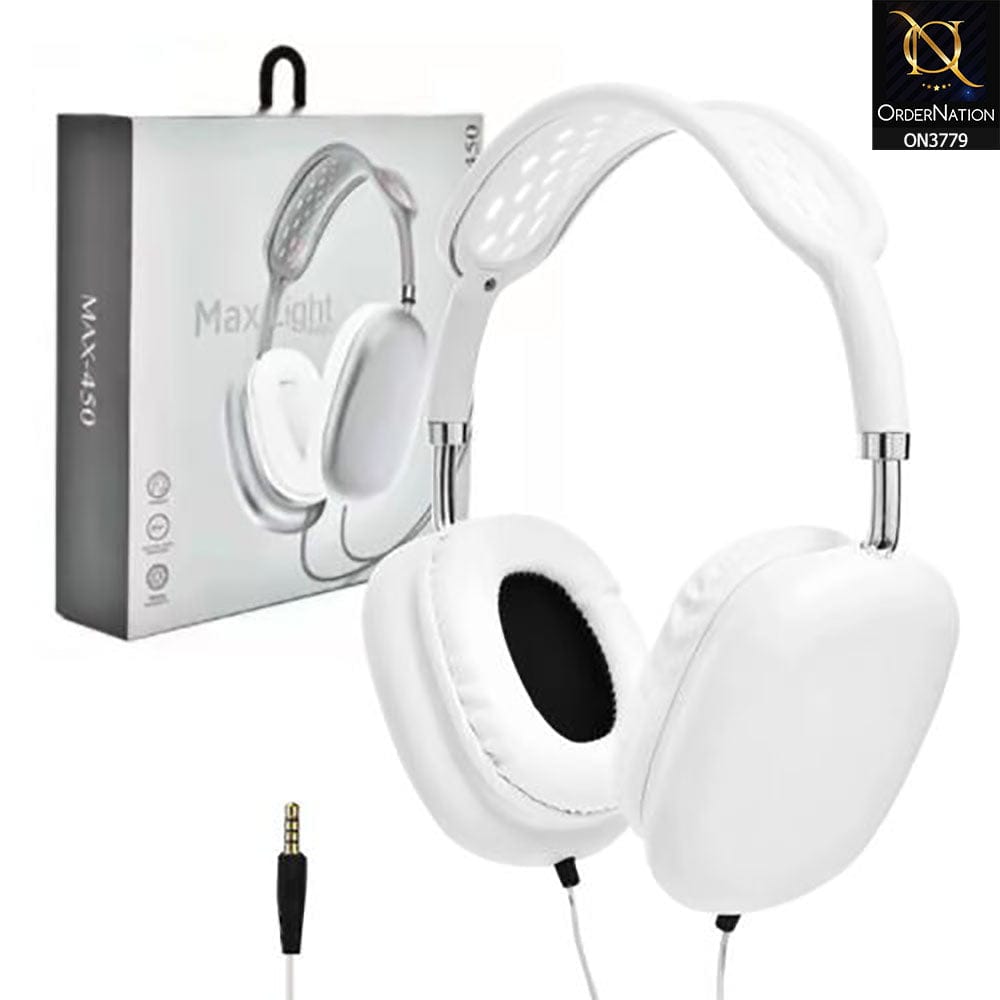 Gaming Headset with Microphone Max Light Weight Max-450 With Mic - White - ( Not Wireless/Bluetooth )