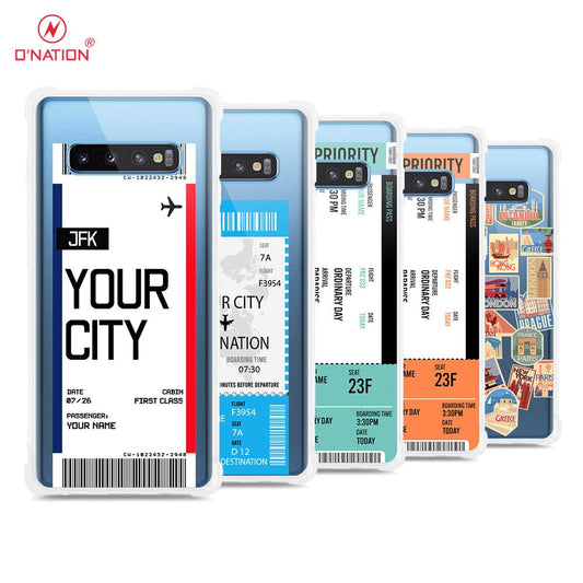Samsung Galaxy S10 Cover - Personalised Boarding Pass Ticket Series - 5 Designs - Clear Phone Case - Soft Silicon Borders