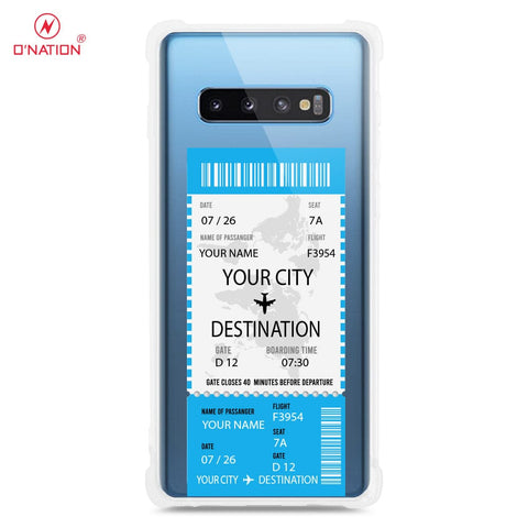 Samsung Galaxy S10 Plus Cover - Personalised Boarding Pass Ticket Series - 5 Designs - Clear Phone Case - Soft Silicon Borders