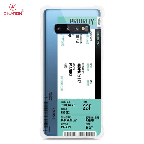 Samsung Galaxy S10 Plus Cover - Personalised Boarding Pass Ticket Series - 5 Designs - Clear Phone Case - Soft Silicon Borders