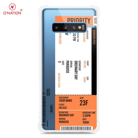 Samsung Galaxy S10 Plus Cover - Personalised Boarding Pass Ticket Series - 5 Designs - Clear Phone Case - Soft Silicon Borders