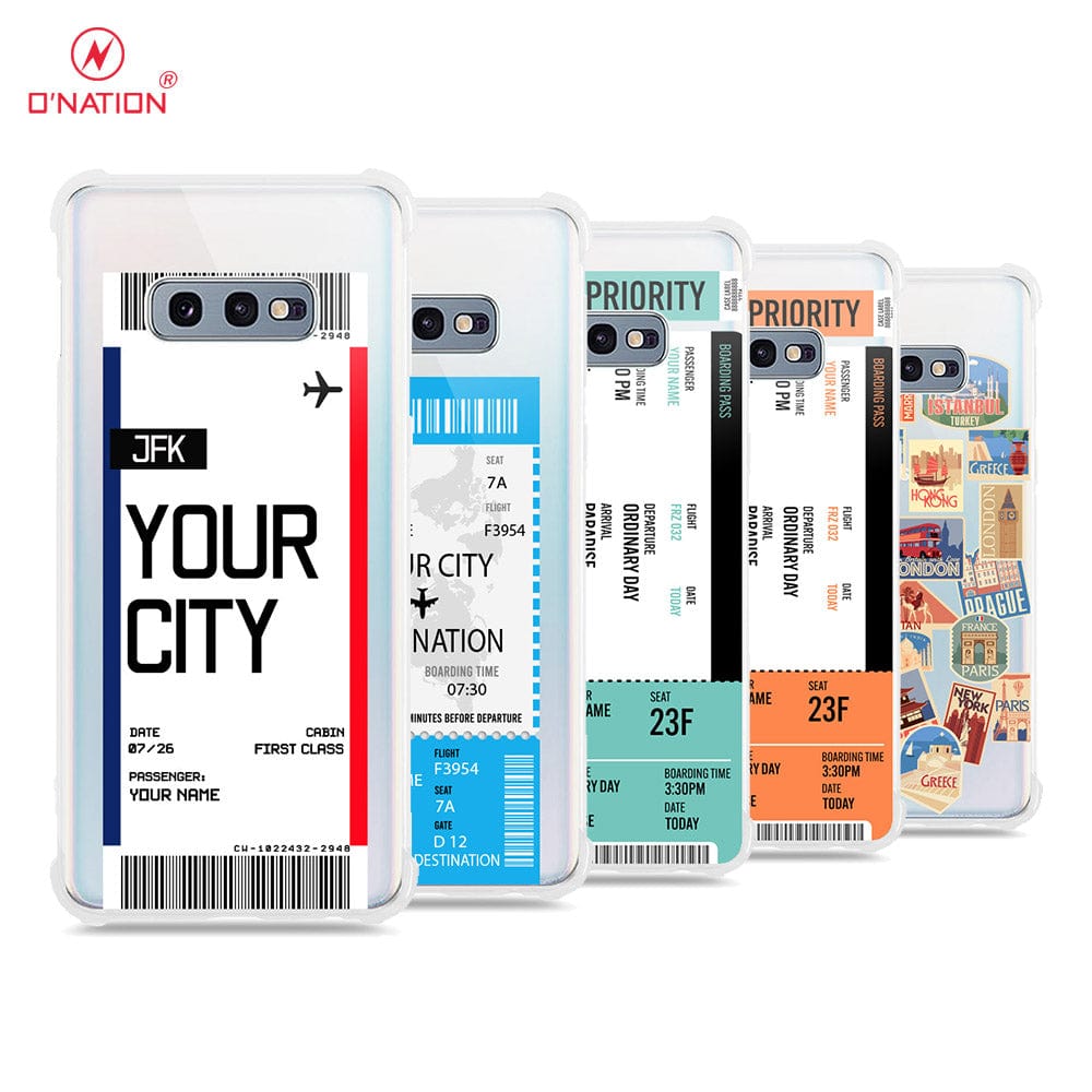 Samsung Galaxy S10e Cover - Personalised Boarding Pass Ticket Series - 5 Designs - Clear Phone Case - Soft Silicon Borders