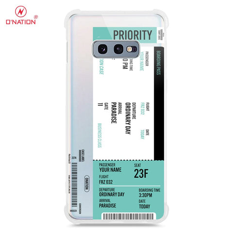 Samsung Galaxy S10e Cover - Personalised Boarding Pass Ticket Series - 5 Designs - Clear Phone Case - Soft Silicon Borders