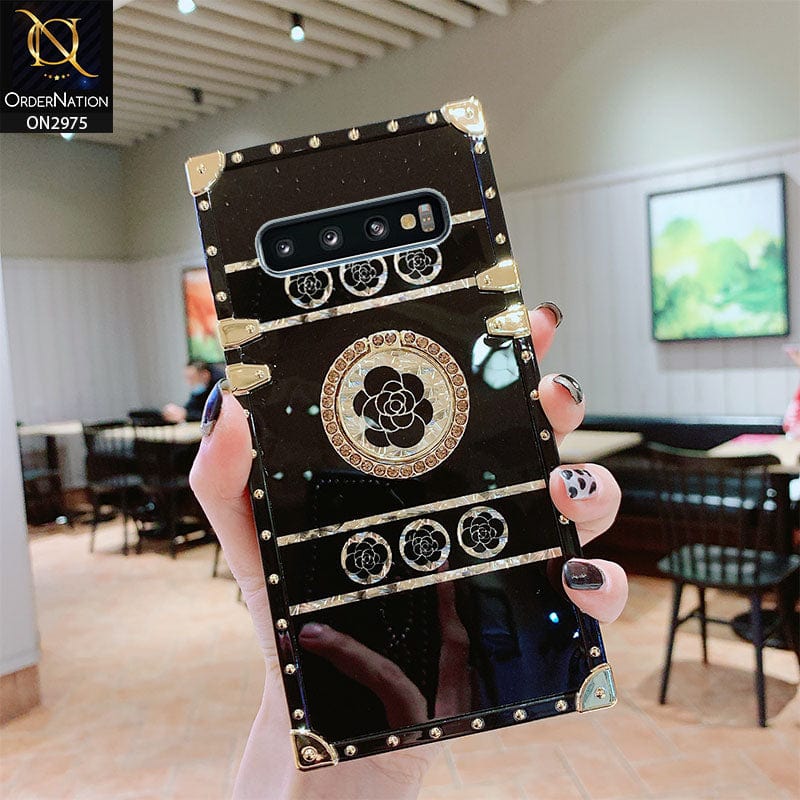 Samsung Galaxy S10 Plus Cover - Design1 - 3D illusion Gold Flowers Soft Trunk Case With Ring Holder