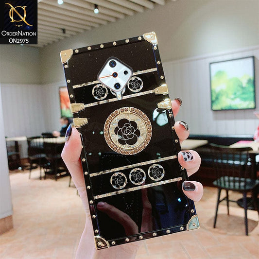 Vivo Y51 (2020 September) Cover - Design 1 - 3D illusion Gold Flowers Soft Trunk Case With Ring Holder