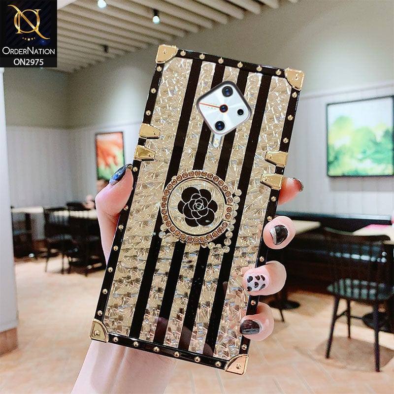 Vivo Y51 (2020 September) Cover - Design 2 - 3D illusion Gold Flowers Soft Trunk Case With Ring Holder