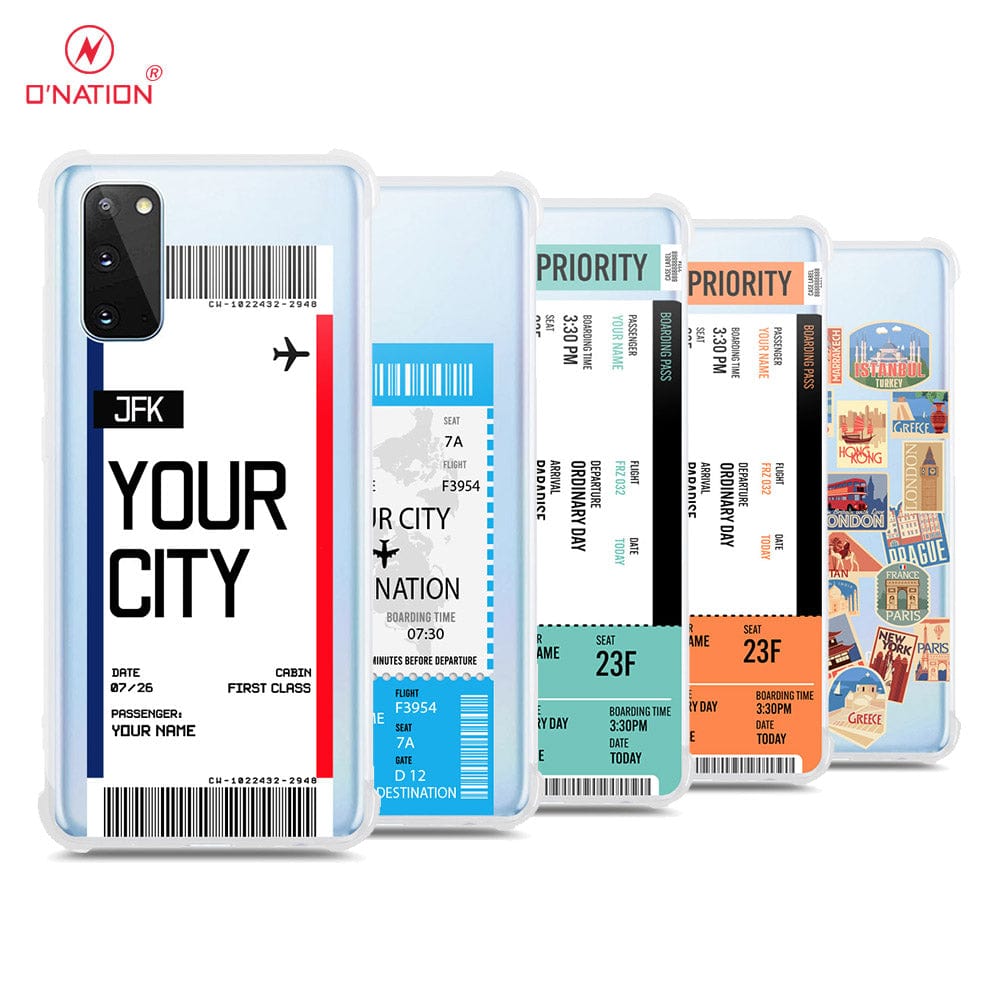Samsung Galaxy S20 Cover - Personalised Boarding Pass Ticket Series - 5 Designs - Clear Phone Case - Soft Silicon Borders
