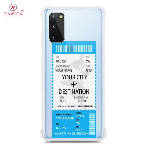 Samsung Galaxy S20 Cover - Personalised Boarding Pass Ticket Series - 5 Designs - Clear Phone Case - Soft Silicon Borders