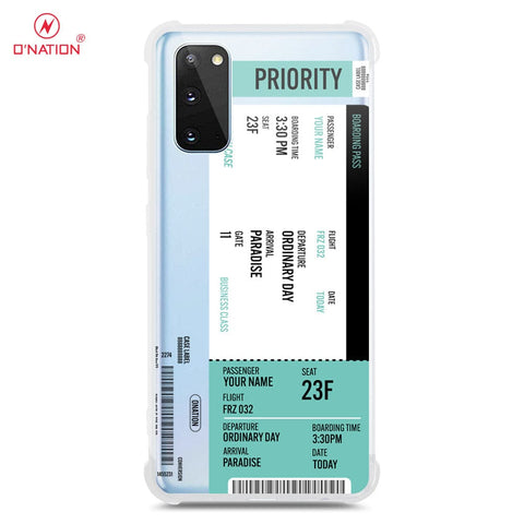 Samsung Galaxy S20 Cover - Personalised Boarding Pass Ticket Series - 5 Designs - Clear Phone Case - Soft Silicon Borders