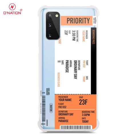 Samsung Galaxy S20 Cover - Personalised Boarding Pass Ticket Series - 5 Designs - Clear Phone Case - Soft Silicon Borders