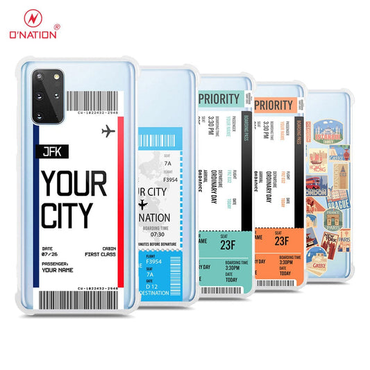 Samsung Galaxy S20 Plus Cover - Personalised Boarding Pass Ticket Series - 5 Designs - Clear Phone Case - Soft Silicon Borders