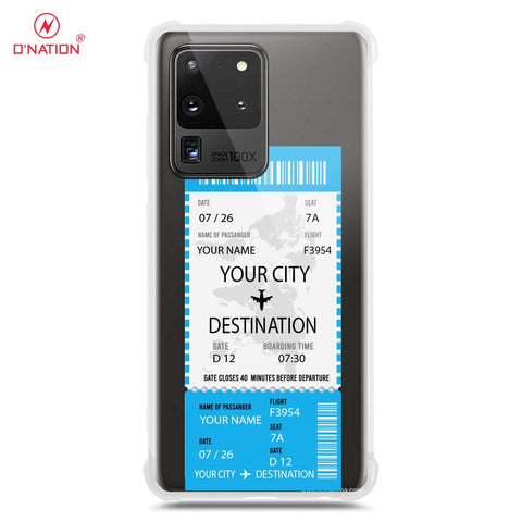 Samsung Galaxy S20 Ultra Cover - Personalised Boarding Pass Ticket Series - 5 Designs - Clear Phone Case - Soft Silicon Borders