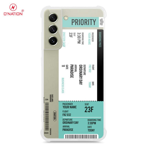 Samsung Galaxy S21 FE Cover - Personalised Boarding Pass Ticket Series - 5 Designs - Clear Phone Case - Soft Silicon Borders