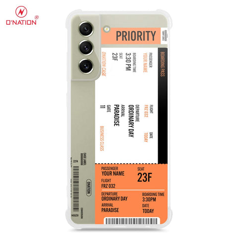 Samsung Galaxy S21 FE Cover - Personalised Boarding Pass Ticket Series - 5 Designs - Clear Phone Case - Soft Silicon Borders