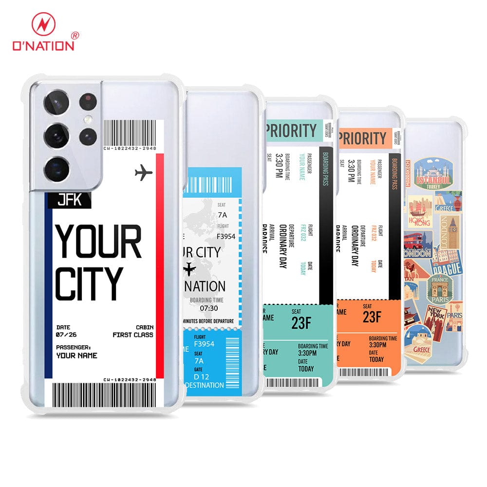 Samsung Galaxy S21 Ultra Cover - Personalised Boarding Pass Ticket Series - 5 Designs - Clear Phone Case - Soft Silicon Borders