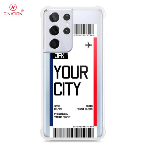 Samsung Galaxy S21 Ultra Cover - Personalised Boarding Pass Ticket Series - 5 Designs - Clear Phone Case - Soft Silicon Borders