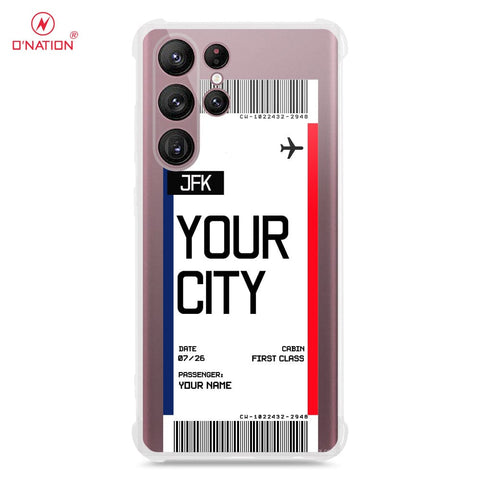 Samsung Galaxy S22 Ultra Cover - Personalised Boarding Pass Ticket Series - 5 Designs - Clear Phone Case - Soft Silicon Borders