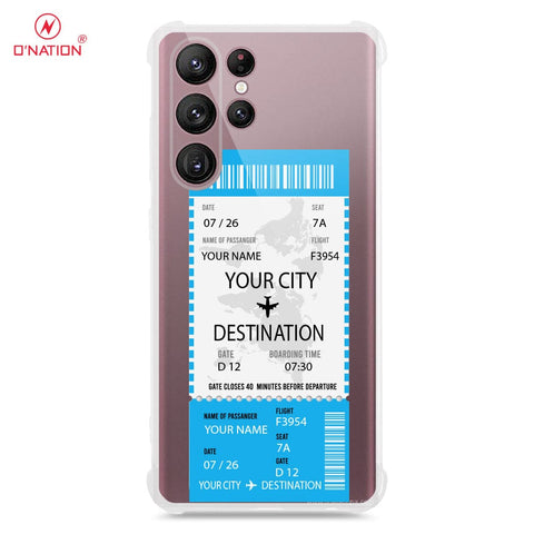 Samsung Galaxy S22 Ultra Cover - Personalised Boarding Pass Ticket Series - 5 Designs - Clear Phone Case - Soft Silicon Borders