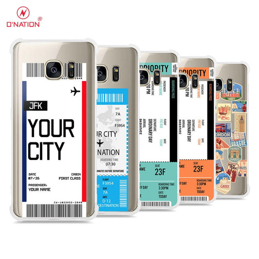 Samsung Galaxy S7 Edge Cover - Personalised Boarding Pass Ticket Series - 5 Designs - Clear Phone Case - Soft Silicon Borders