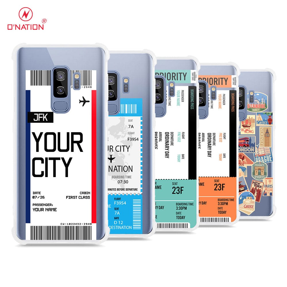 Samsung Galaxy S9 Plus Cover - Personalised Boarding Pass Ticket Series - 5 Designs - Clear Phone Case - Soft Silicon Borders