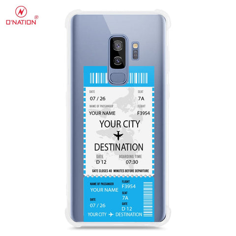 Samsung Galaxy S9 Plus Cover - Personalised Boarding Pass Ticket Series - 5 Designs - Clear Phone Case - Soft Silicon Borders