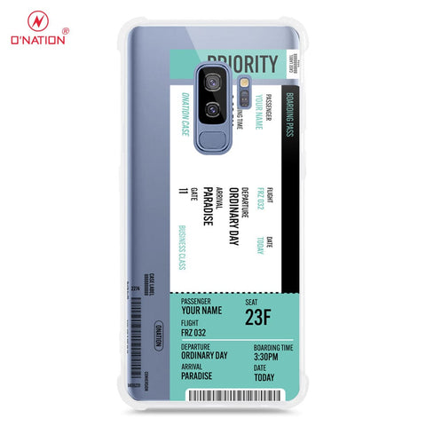 Samsung Galaxy S9 Plus Cover - Personalised Boarding Pass Ticket Series - 5 Designs - Clear Phone Case - Soft Silicon Borders