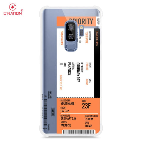 Samsung Galaxy S9 Plus Cover - Personalised Boarding Pass Ticket Series - 5 Designs - Clear Phone Case - Soft Silicon Borders