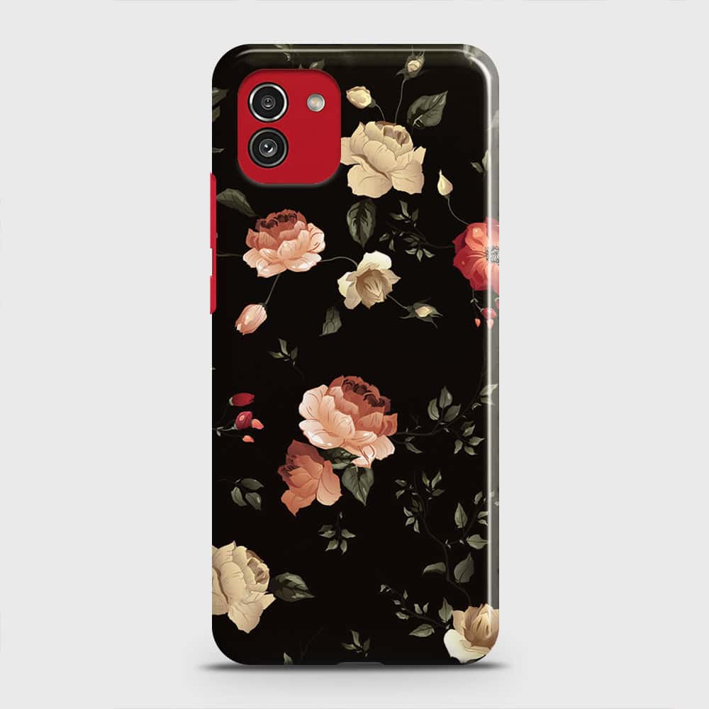 Samsung Galaxy A03 Cover - Dark Rose Vintage Flowers Printed Hard Case with Life Time Colors Guarantee