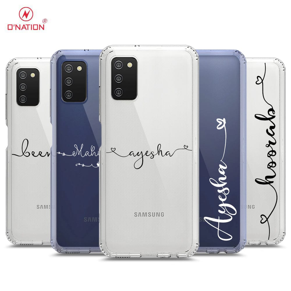 Samsung Galaxy A03s Cover - Personalised Name Series - 8 Designs - Clear Phone Case - Soft Silicon Borders