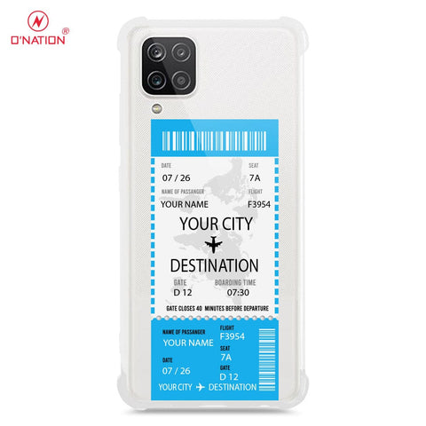 Samsung Galaxy A12 Cover - Personalised Boarding Pass Ticket Series - 5 Designs - Clear Phone Case - Soft Silicon Borders