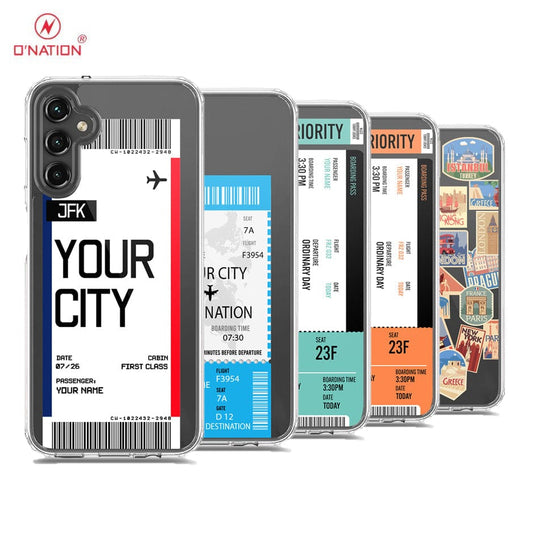 Samsung Galaxy A14 5G Cover - Personalised Boarding Pass Ticket Series - 5 Designs - Clear Phone Case - Soft Silicon Borders