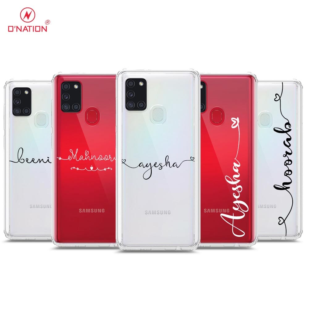 Samsung Galaxy A21s Cover - Personalised Name Series - 8 Designs - Clear Phone Case - Soft Silicon Borders