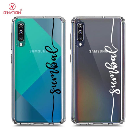 Samsung Galaxy A50 Cover - Personalised Name Series - 8 Designs - Clear Phone Case - Soft Silicon Borders