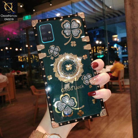 Samsung Galaxy A51 Cover - Green - Square Bling Diamond Glitter Soft TPU Trunk Case with Ring Holder